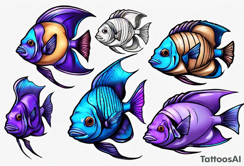 blue and purple angelfish tattoo idea