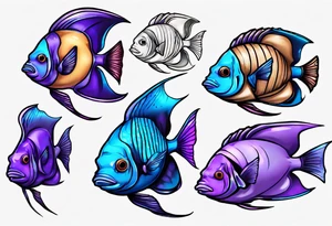 blue and purple angelfish tattoo idea