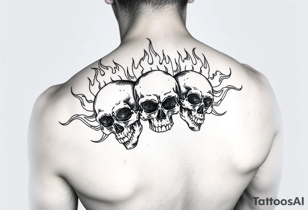 Laying flaming skulls tattoo idea