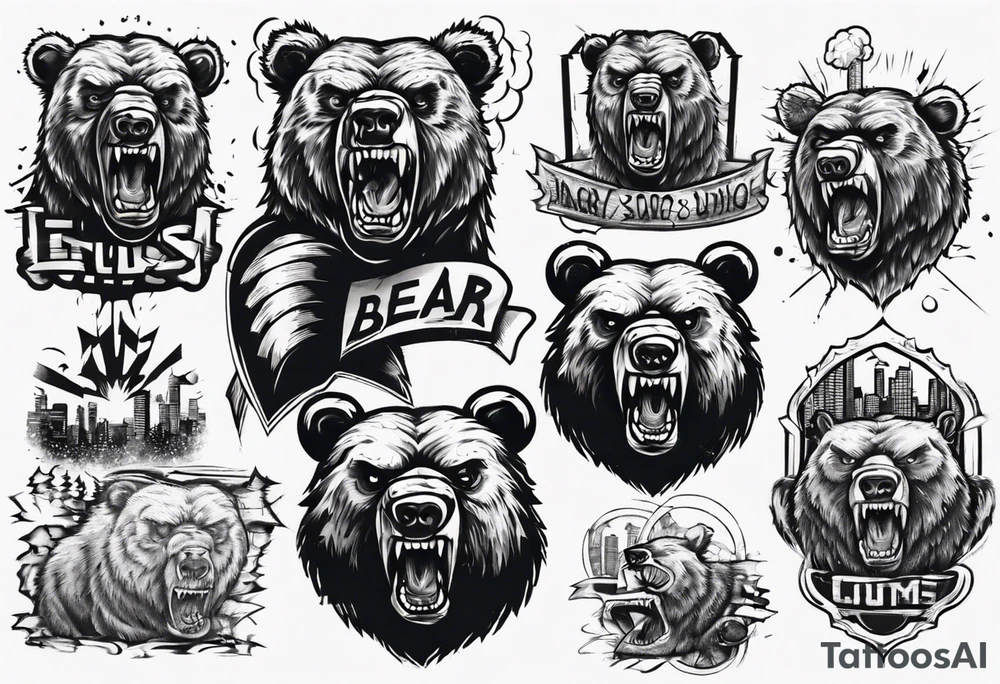 Angry bear coming up behind a city tattoo idea
