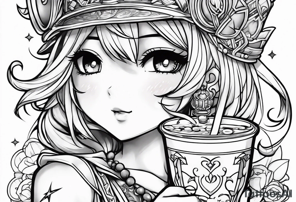 super cute anime boba tea tattoo idea