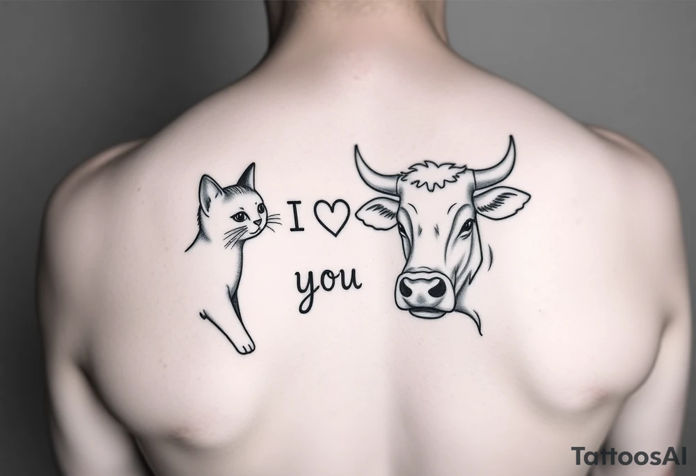 A cat saying I love you cheeseburger and a cow saying I love you king pao chicken tattoo idea