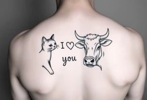 A cat saying I love you cheeseburger and a cow saying I love you king pao chicken tattoo idea