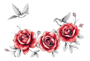 Vintage lace, red roses, red birds tattoo idea