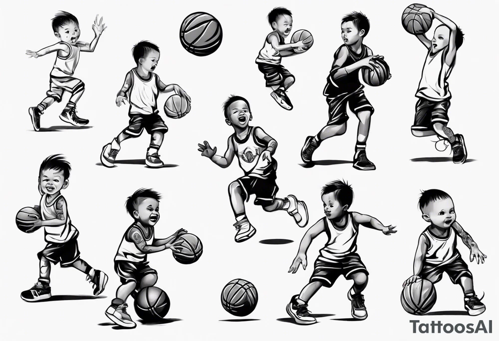 little kid playing basketball tattoo idea