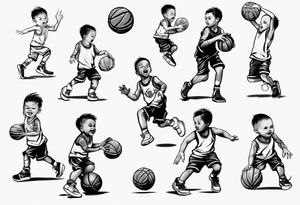 little kid playing basketball tattoo idea