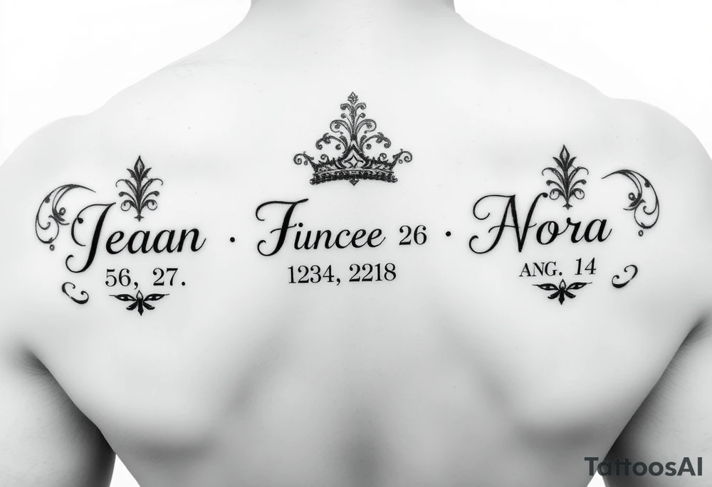 Meaning of names Jean God is gracious February 26, Sara Princess January 28, Nora honor and light August 14 tattoo idea