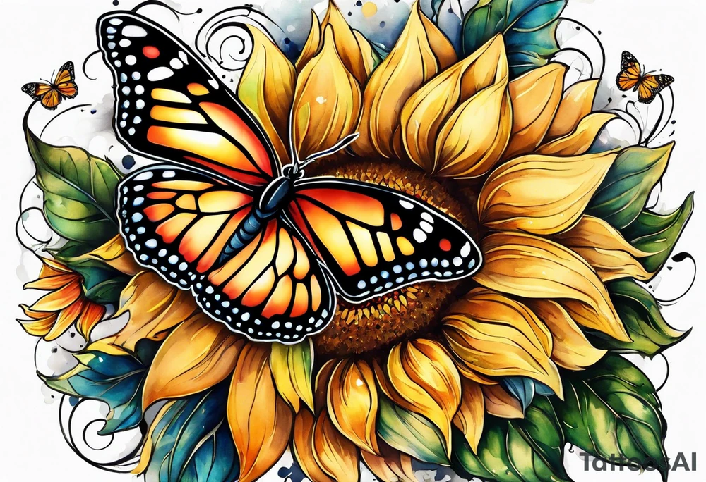 Arm sleeve with sunflowers and butterflies tattoo idea