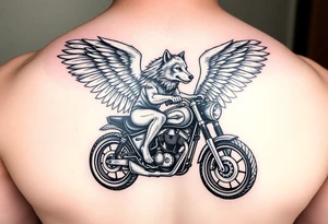 guardian angel wolf on a motorcycle tattoo idea
