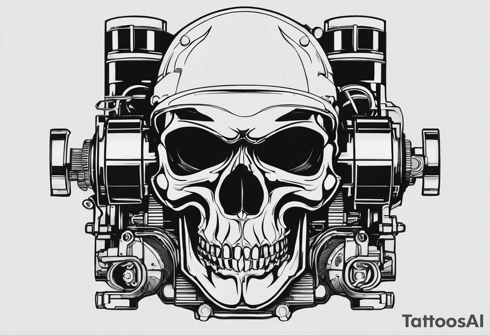 Powerful skull and engine, in this appears a piston and a turbo, also the dseign must be vertical. Also, the desing must be minimalistic not saturated. Remember the vertical design as this will go in my calf tattoo idea