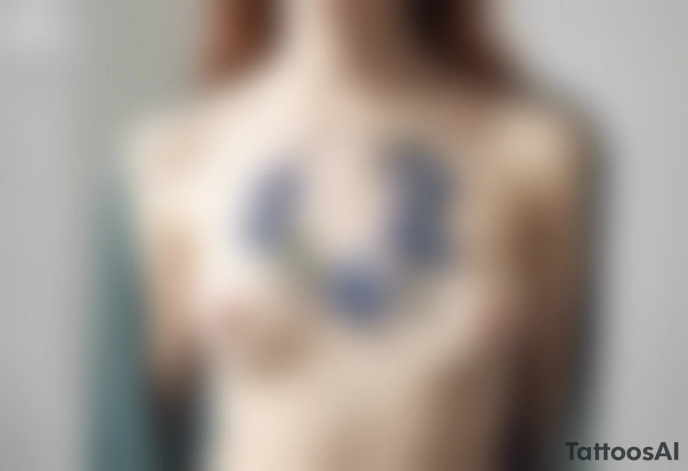 Create a small Vincent van Gogh Irises tattoo. The tattoo should take the form of a crescent, with vines gracefully intertwining at a central point in the middle of the wreath with a bird. The intended placement is on the upper chest. The overall design should be small in size while maintaining a delicate and artistic aesthetic. Pay attention to the graceful flow of the vines and the placement of the irises to achieve a refined and elegant look. tattoo idea