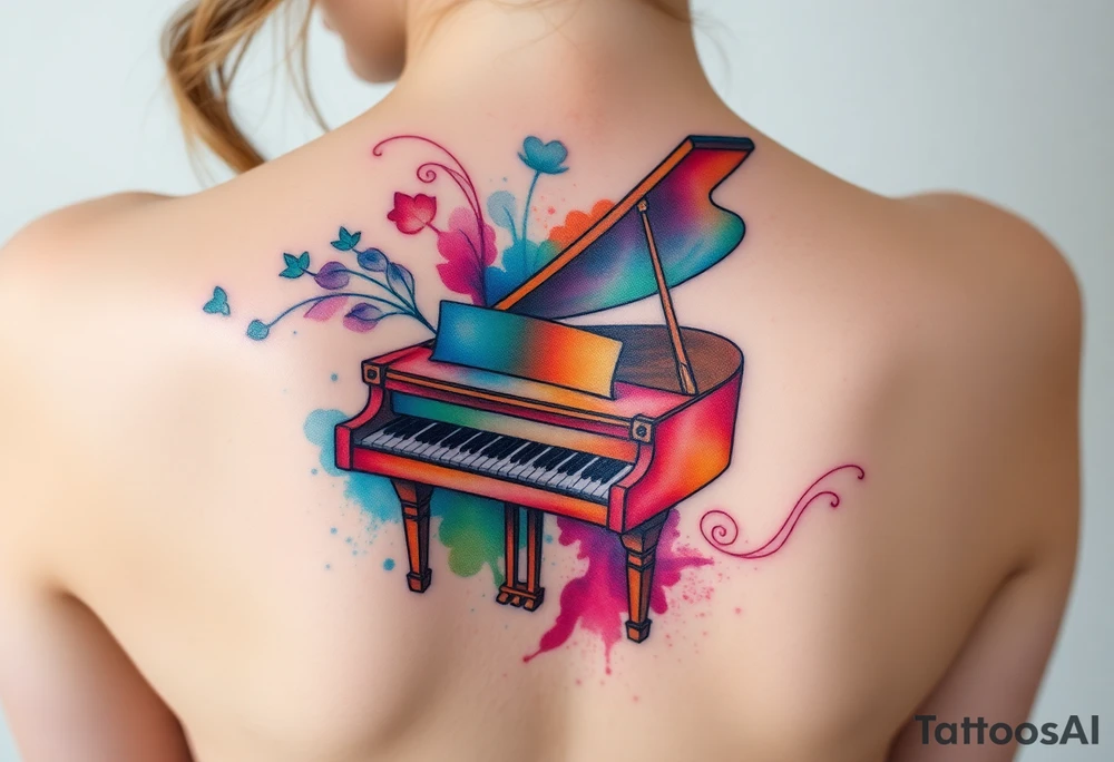 Colorful piano tattoo idea