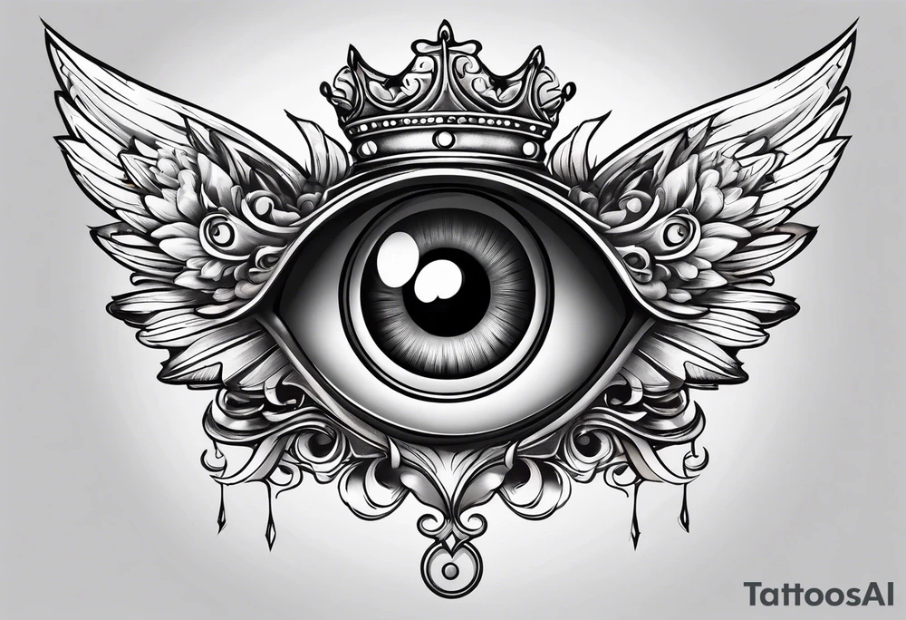 big eye with wings and crown tattoo idea