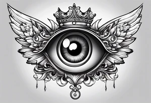 big eye with wings and crown tattoo idea