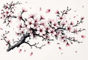 delicate cherry blossoms swirling in spring breeze with petals tattoo idea