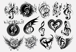 music stave hearth tattoo idea