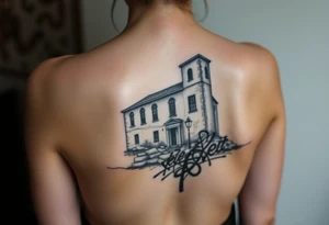 Vele di Scampia ruined and covered in graffiti, large tattoo, lower back area tattoo idea