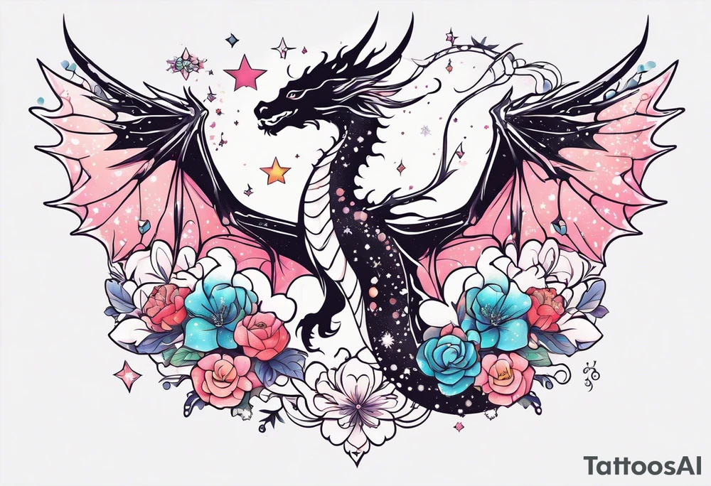 Constellation, wing , snow , cross , dragon female japan kawaii , flower tattoo idea