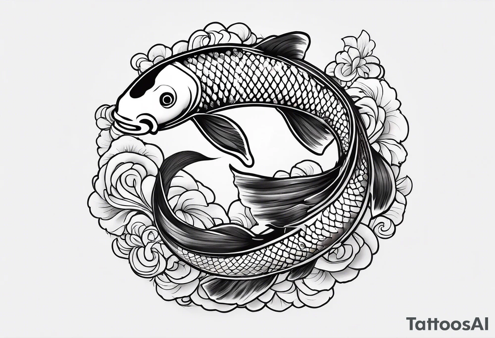 a koi fish surrounded by solid color background design tattoo idea