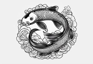 a koi fish surrounded by solid color background design tattoo idea