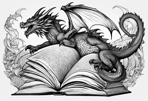a book with pages falling out that turn into dragons tattoo idea