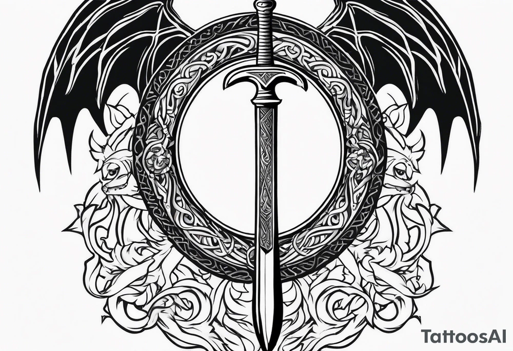 Valhalla sword shield dragon axe tattoo idea