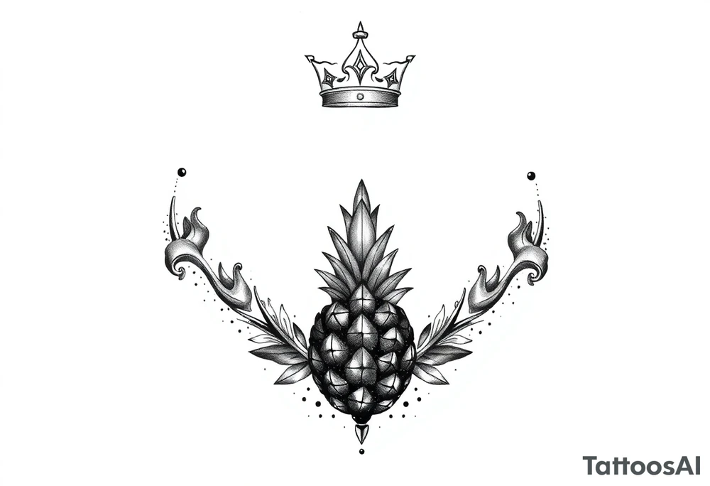 Design around a vagina and anus using a  pineapple with diamonds  and magestic, crown, vagina, anus, pubic tattoo idea