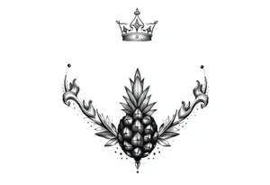 Design around a vagina and anus using a  pineapple with diamonds  and magestic, crown, vagina, anus, pubic tattoo idea