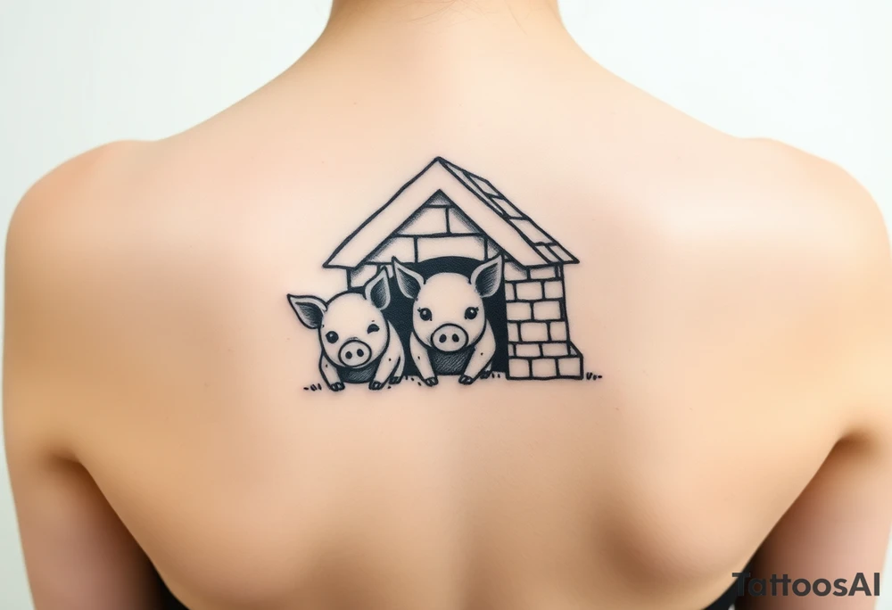 Three little pigs nursery rhyme hiding in a brick house tattoo idea