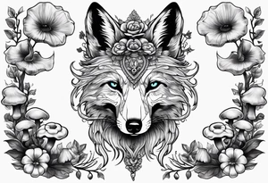 Dear fox skeleton with mushrooms growing out of it tattoo idea