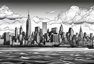 NYC skyline surrounded by the island of cuba tattoo idea