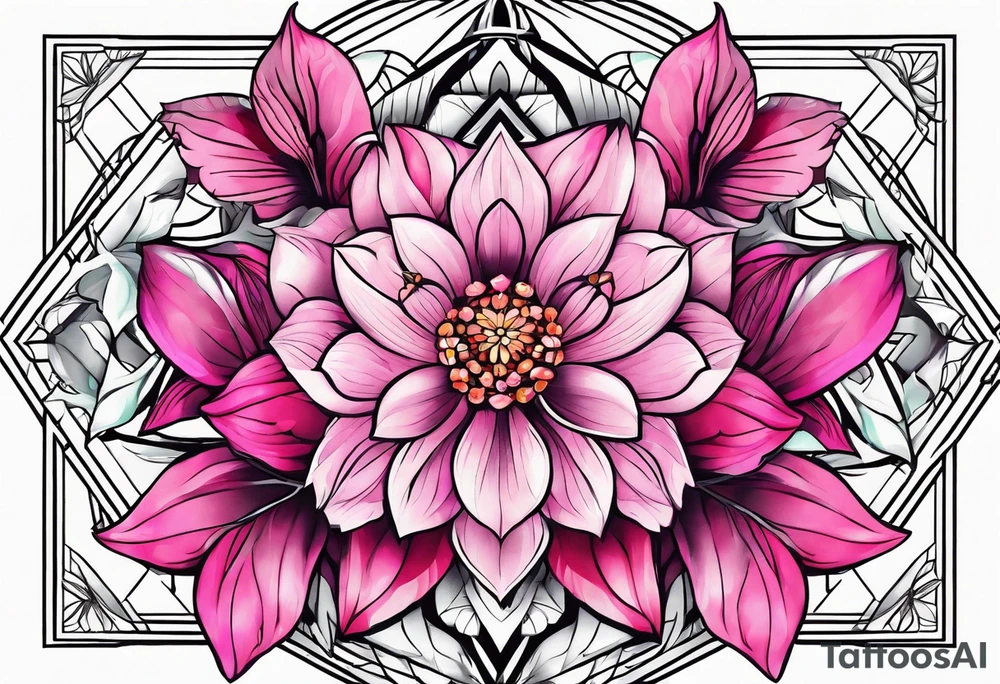 Pink flowers with geometric pattern tattoo idea
