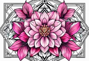 Pink flowers with geometric pattern tattoo idea