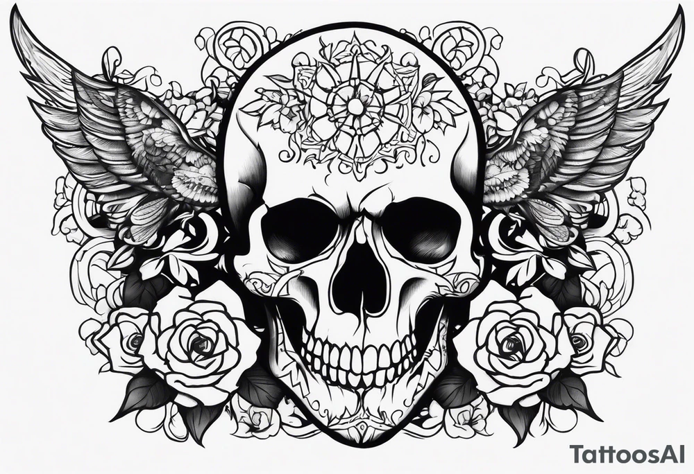 Memento mori writen skull sleeve tattoo design tattoo idea