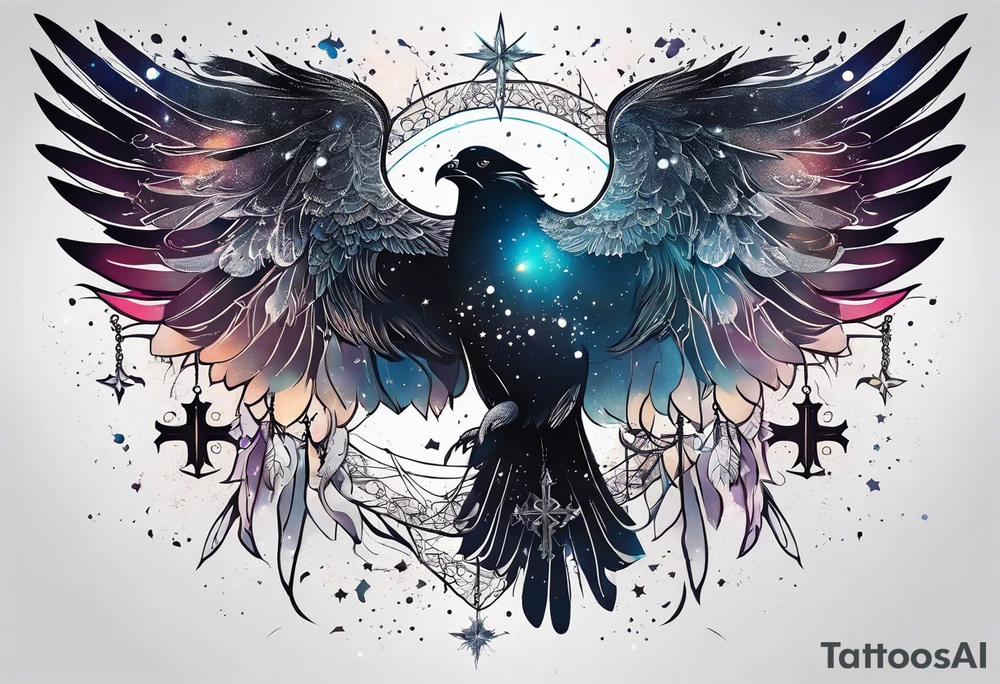 Constellation, wing , animal, snow , cross tattoo idea