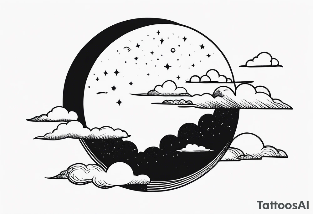 A moon partially hidden by fluffy clouds tattoo idea