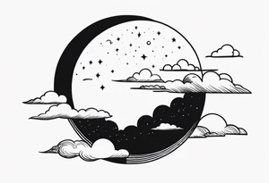 A moon partially hidden by fluffy clouds tattoo idea