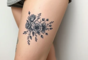 vintage bouquet of wild roses and meadow flowers with morning dew tattoo idea
