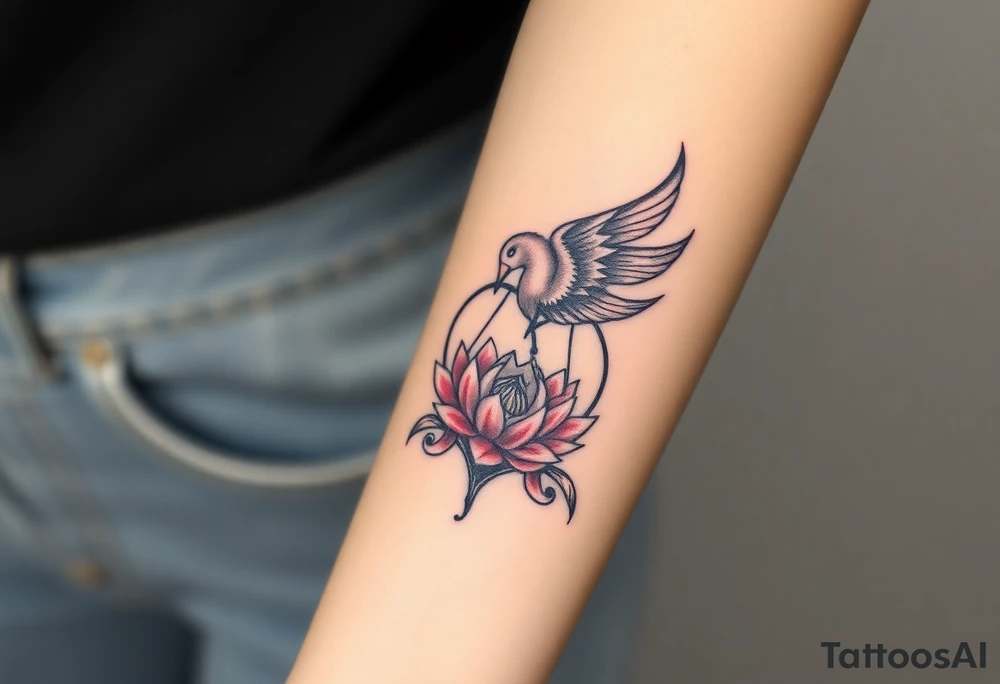 the phoenix and hour glass with lotus flower in kintsugi heart design tattoo idea