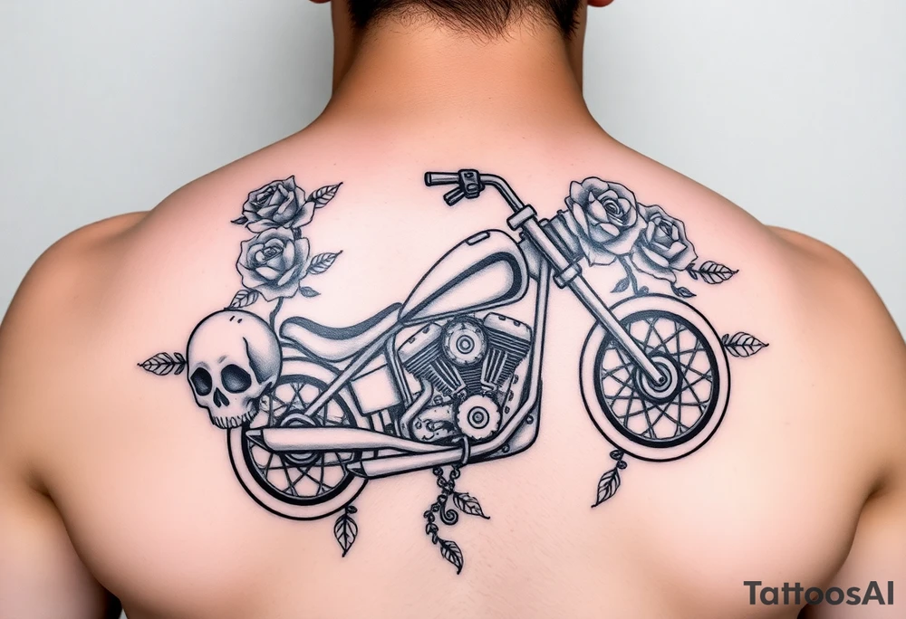 Motorcycle with gothic skulls,roses and female tattoo idea