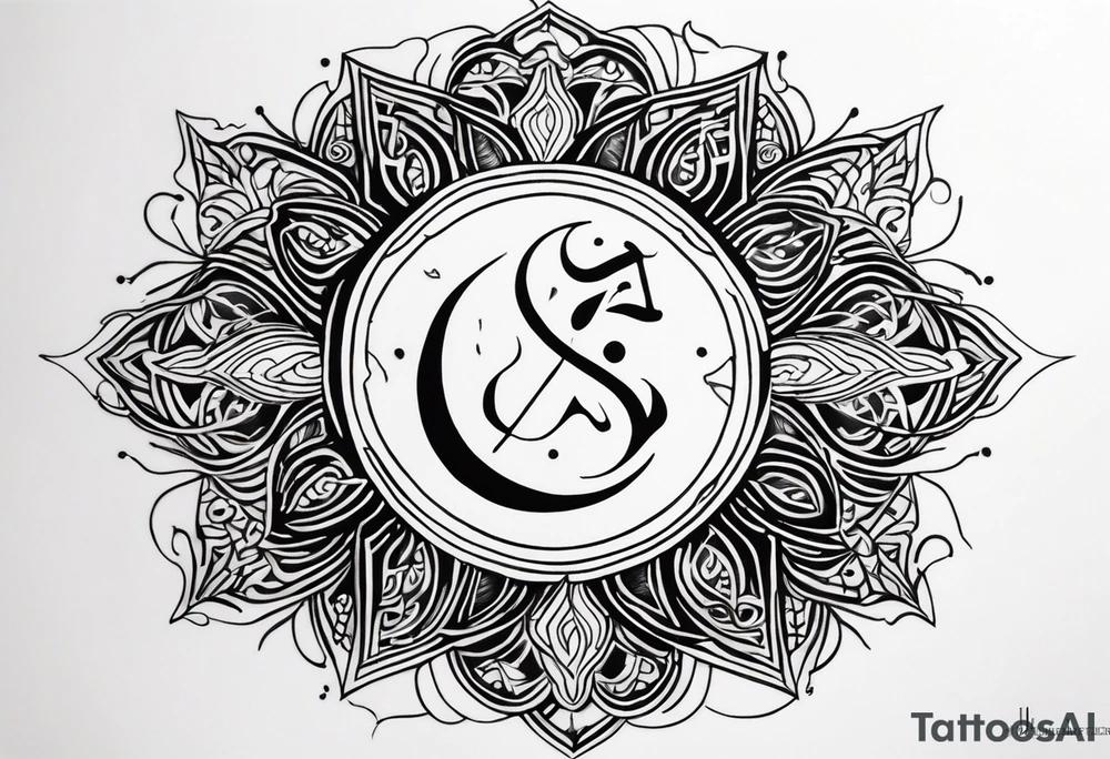 Arabic letter elif and sun symbol together tattoo idea