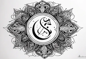 Arabic letter elif and sun symbol together tattoo idea
