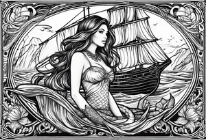mermaid with galleon ship tattoo idea