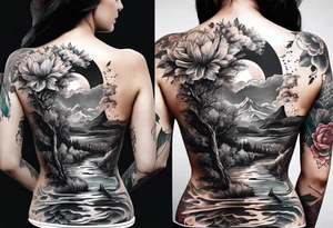 Full Back tattoo covering the whole back woman on canvas tattoo idea