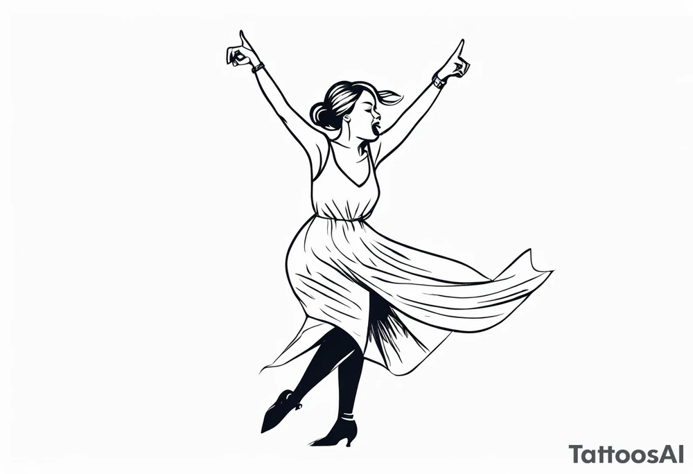 Silly. odd woman ugly dancing pointing her fingers up in the sky tattoo idea