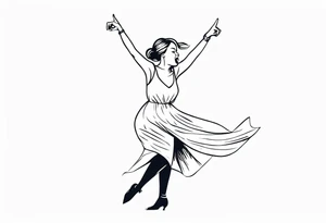 Silly. odd woman ugly dancing pointing her fingers up in the sky tattoo idea