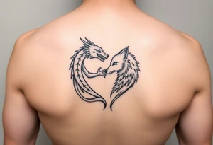 A dragon and a wolf in the shape of a heart tattoo idea