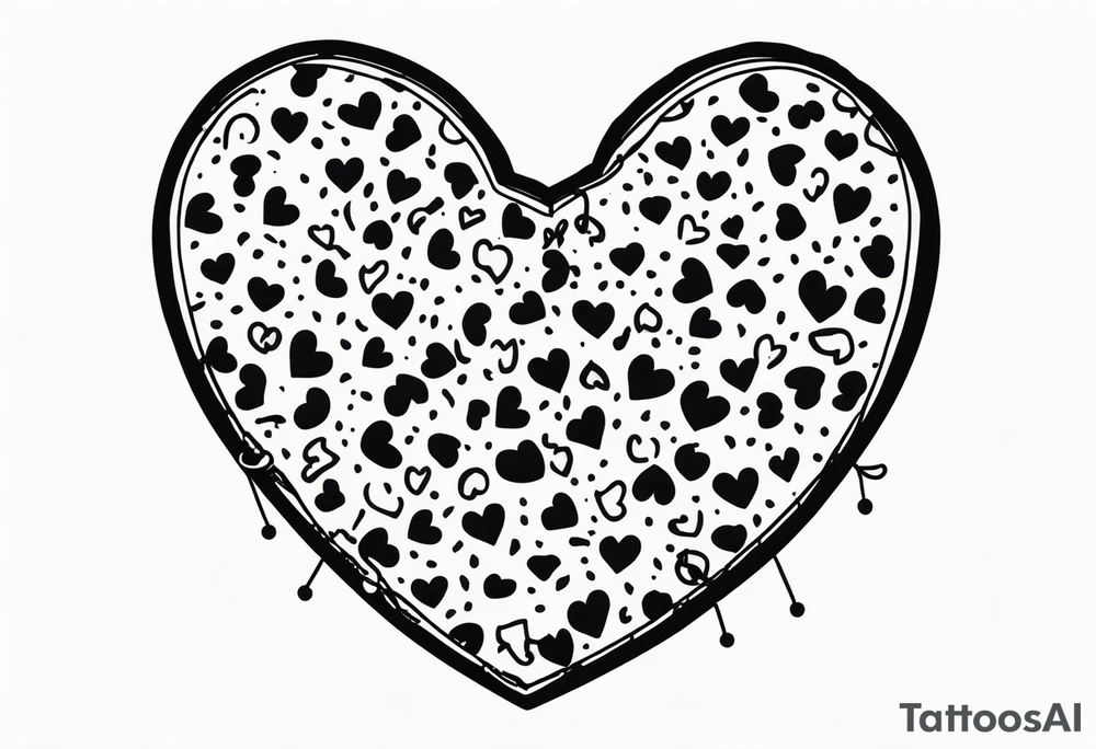 Y2K leopard print heart locket on chain with safety pins tattoo idea