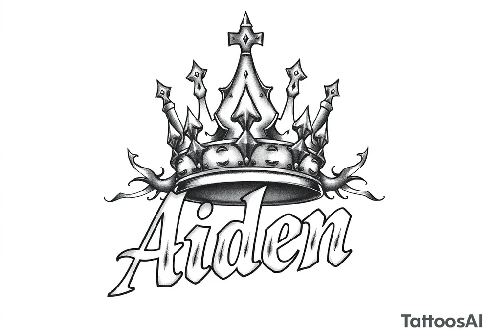 Kings crown on top of the name aiden tattoo idea