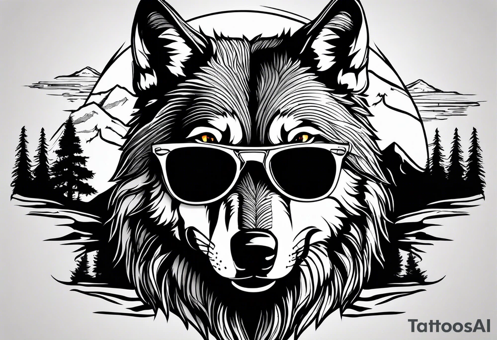 Badass wolf wearing sunglasses
Dark woods
Mountain peaks tattoo idea